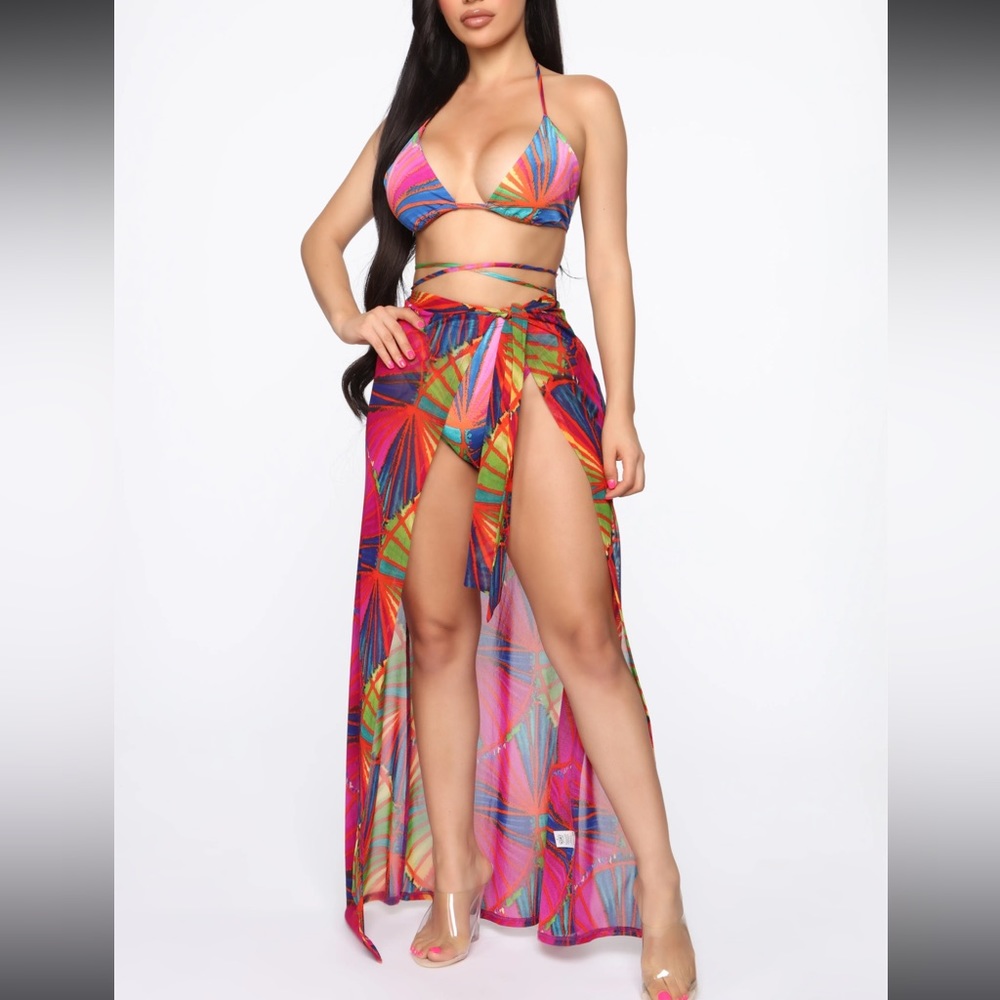 ISO: Fashion Nova St. Barts 3 Piece Sunsuit - Fuchsia/Multi